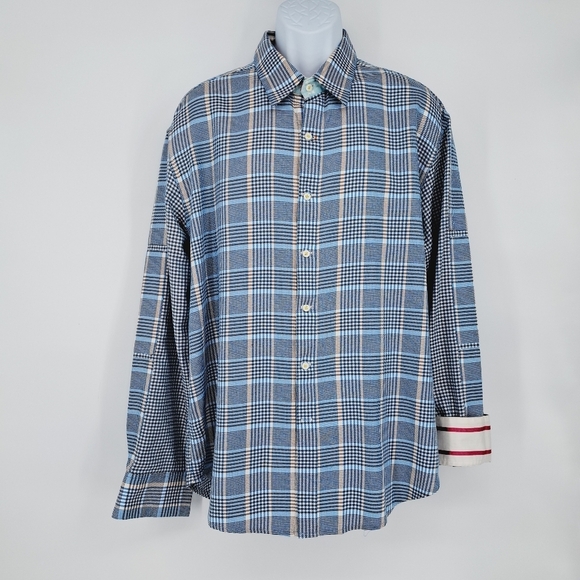 Robert Graham X Cross‎ Hatch Plaid Contrast Trim Button Up Shirt Size 2XL - Picture 8 of 8